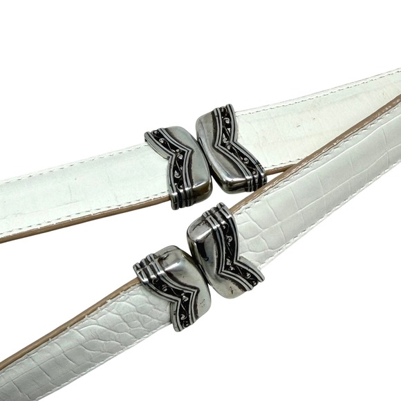 VTG Brighton Reversible Belt 32 M/L White Tan Crocodile Embossed Leather Ornate main image 6